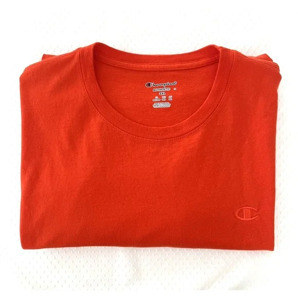 Champion Authentic Men's T-Shirt 2XL Orange Short Sleeve 2‎ Embroidered Logos - Picture 7 of 9